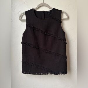 Ann Taylor Black Tweed Fringe Sleeveless Shell Top Zip Back Size XS